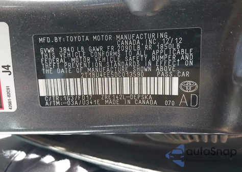 2013 Toyota Corolla S/S Special Edition из США, поврежденный, VIN 2T1BU4EE5DC013590